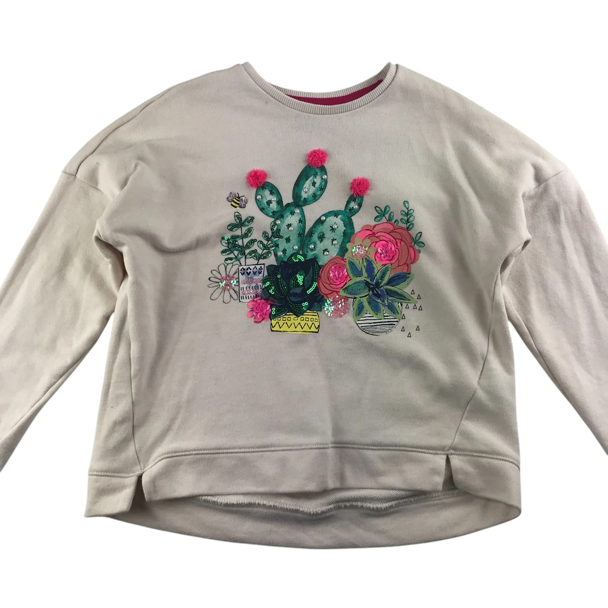 M&S sweater 7-8 years white floral cactus