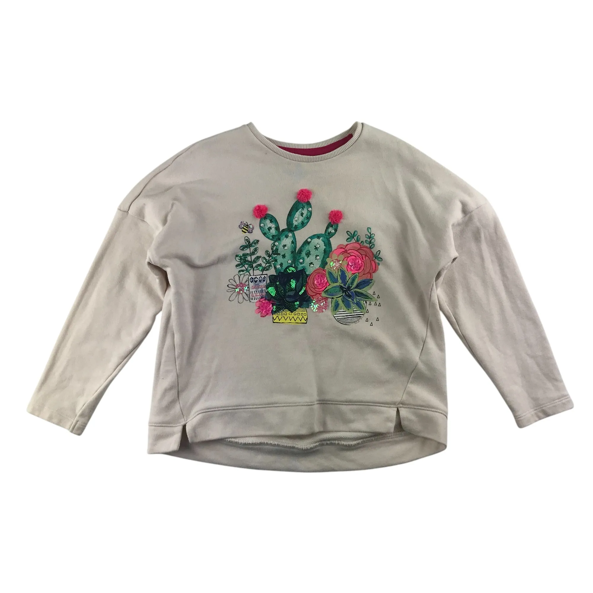 M&S sweater 7-8 years white floral cactus