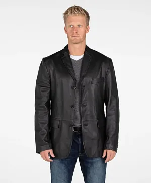 Men's Premium Lambskin Leather Blazer with Timeless Three-Button Design