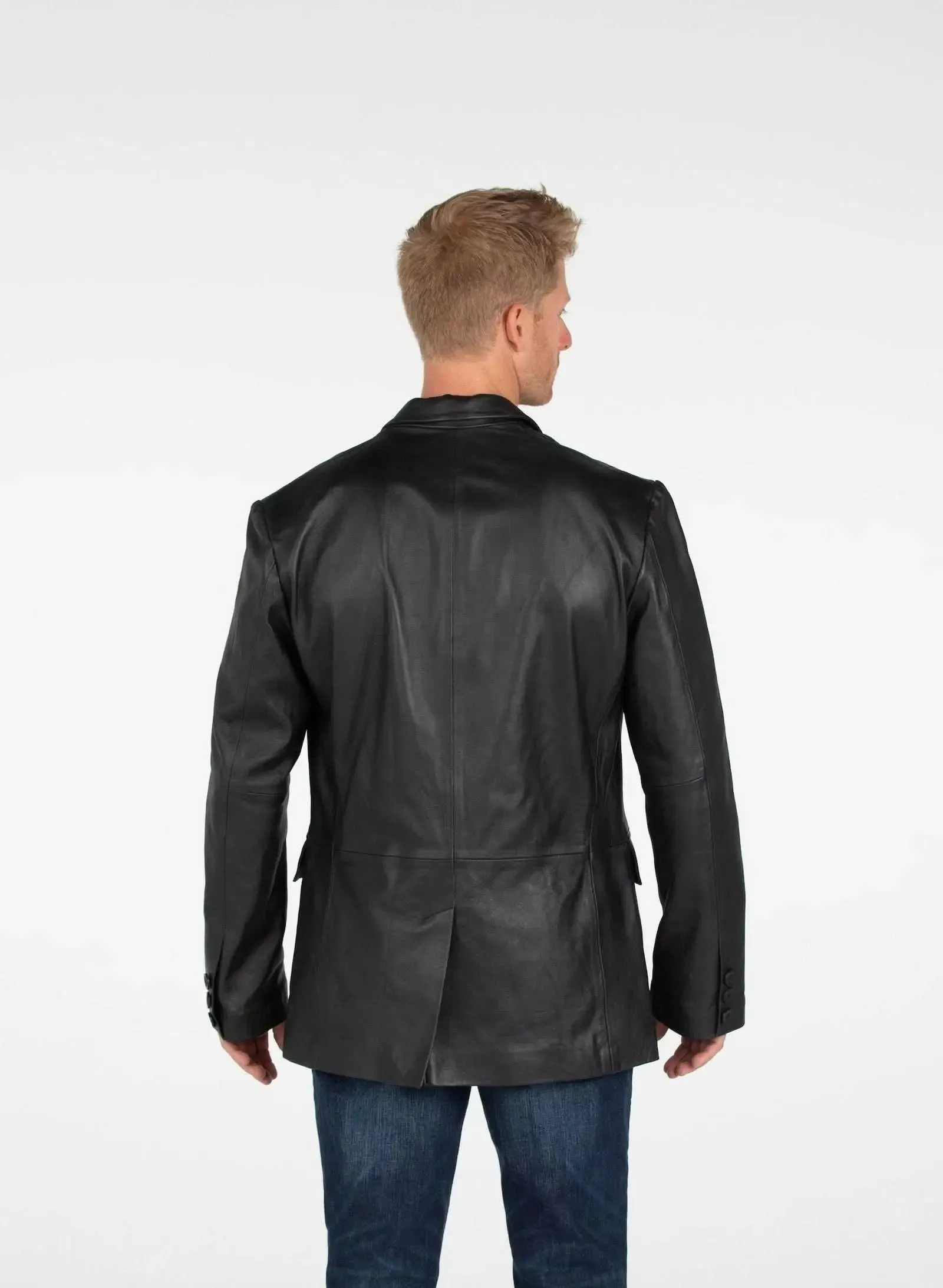 Men's Premium Lambskin Leather Blazer with Timeless Three-Button Design