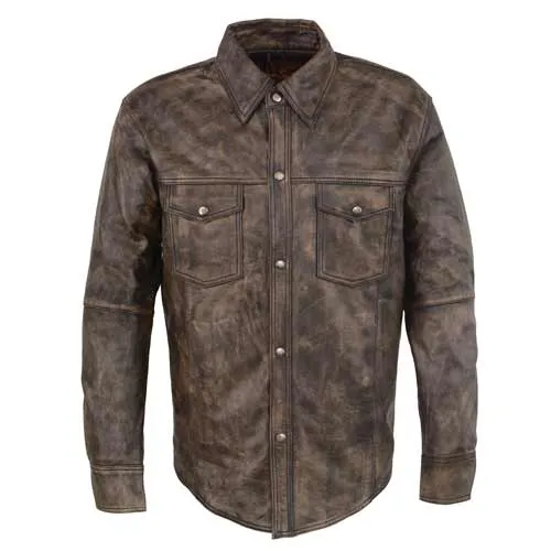 Milwaukee Leather MLM1606 Men's 'Button Down' Distressed Brown Casual