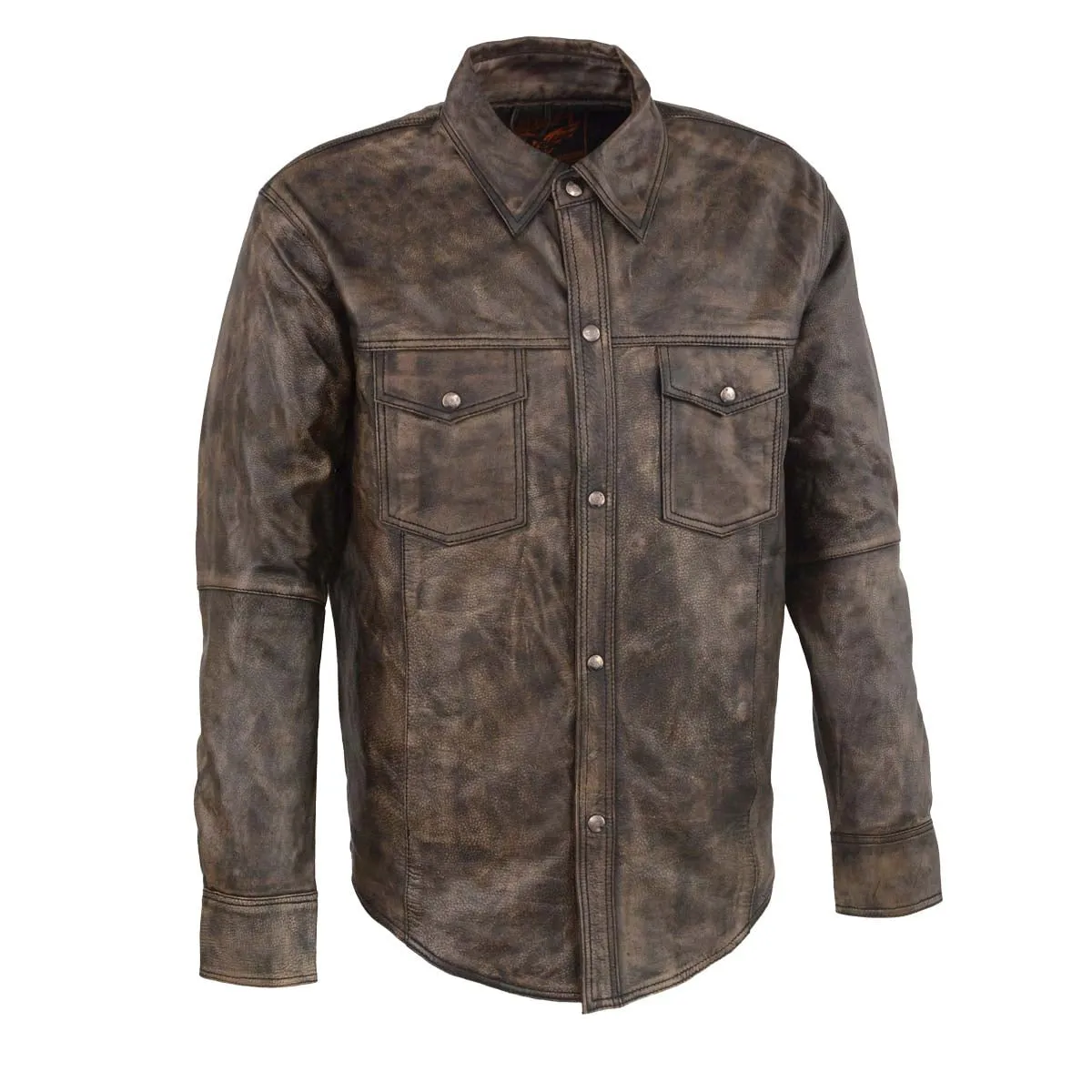 Milwaukee Leather MLM1606 Men's 'Button Down' Distressed Brown Casual