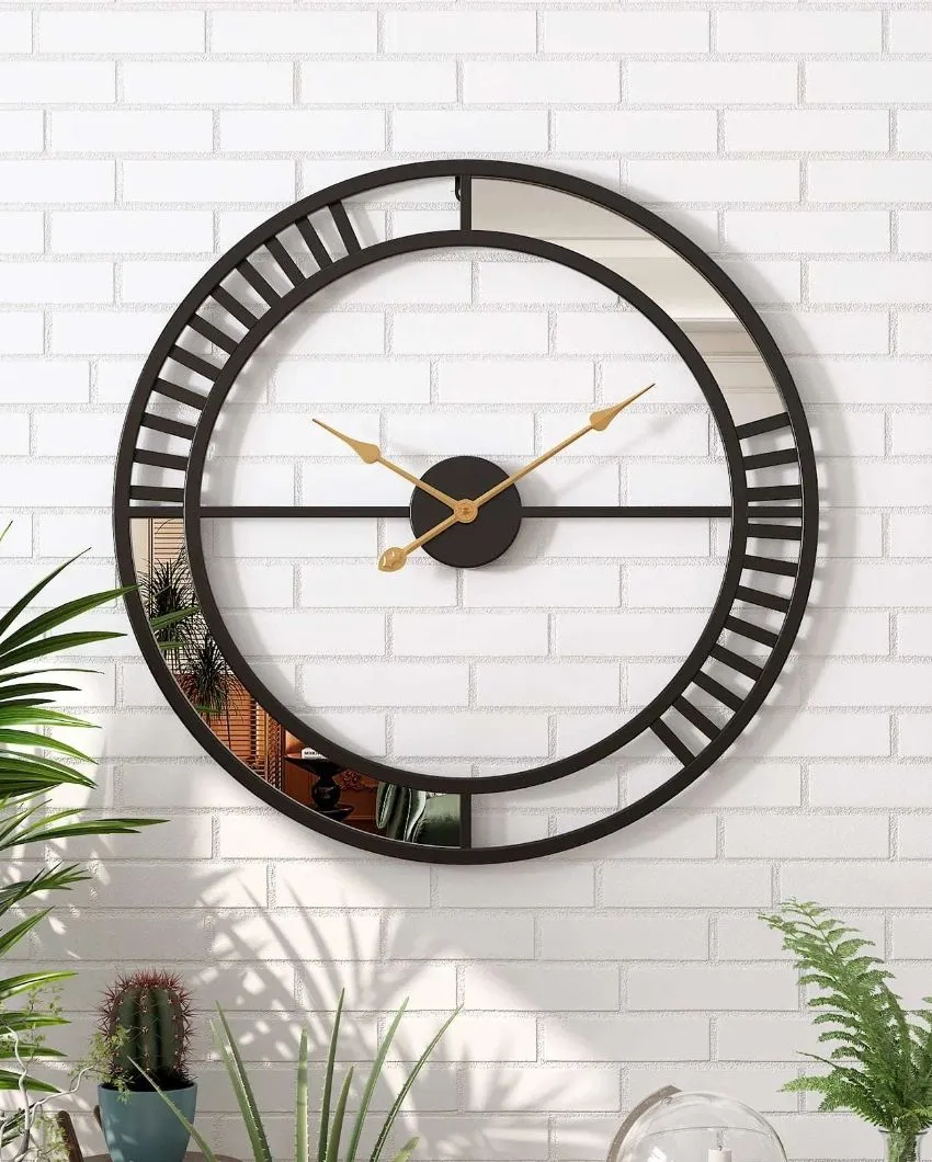 Mirror Black Finish Designer Metal Wall Clock