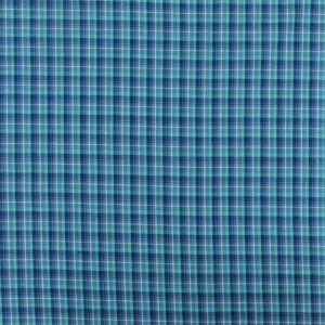 Navy Blue-Teal-Multi Plaid Cotton-Polyester Madras Woven Fabric