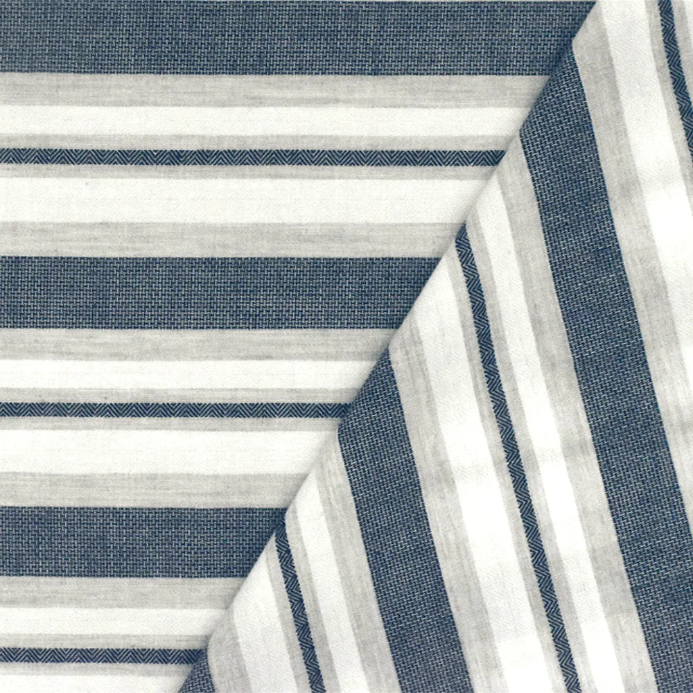 Navy Blue-White-Gray Famous Designer Stripe Cotton Woven Fabric