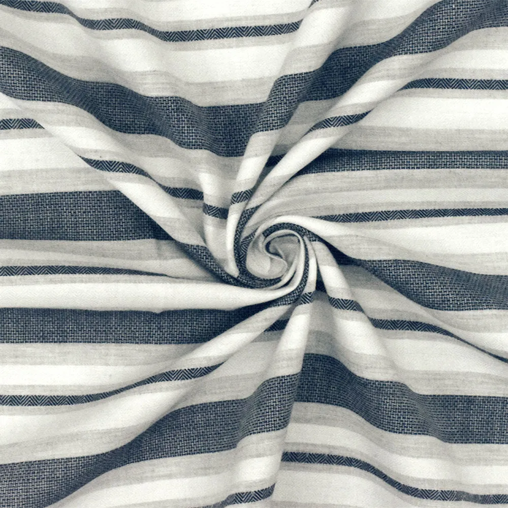 Navy Blue-White-Gray Famous Designer Stripe Cotton Woven Fabric