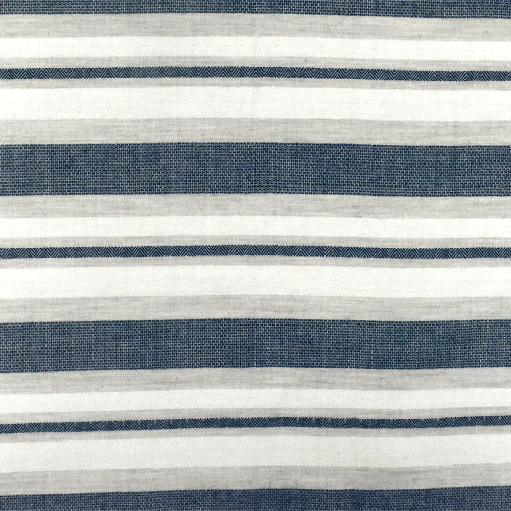 Navy Blue-White-Gray Famous Designer Stripe Cotton Woven Fabric