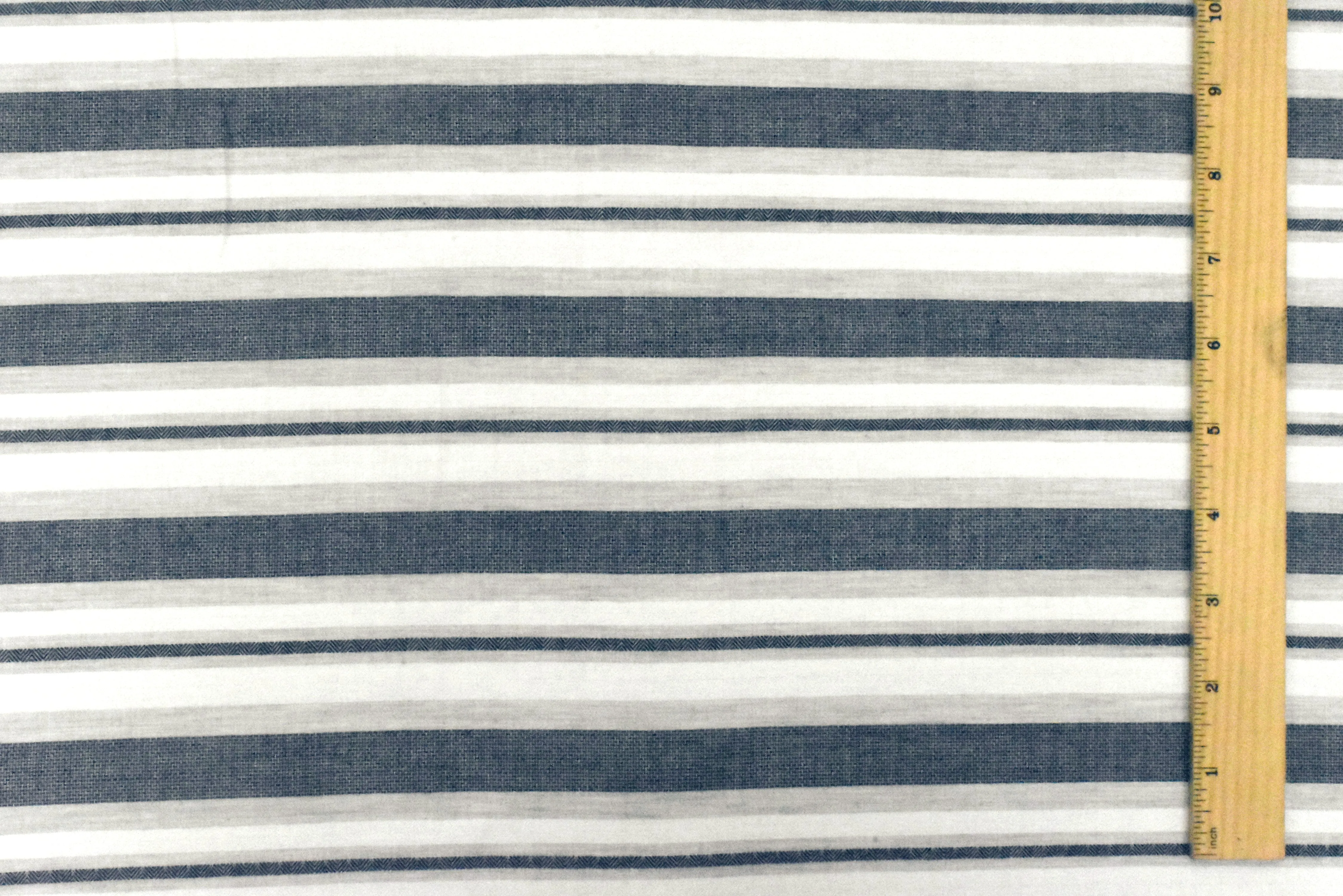 Navy Blue-White-Gray Famous Designer Stripe Cotton Woven Fabric