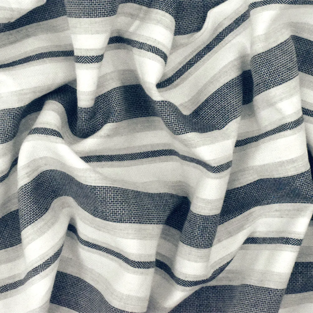 Navy Blue-White-Gray Famous Designer Stripe Cotton Woven Fabric