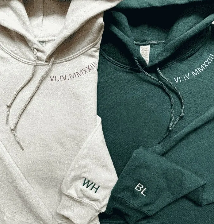 Neckline Roman Numeral Custom Couple Hoodies - Personalized Anniversary Gifts For Couples