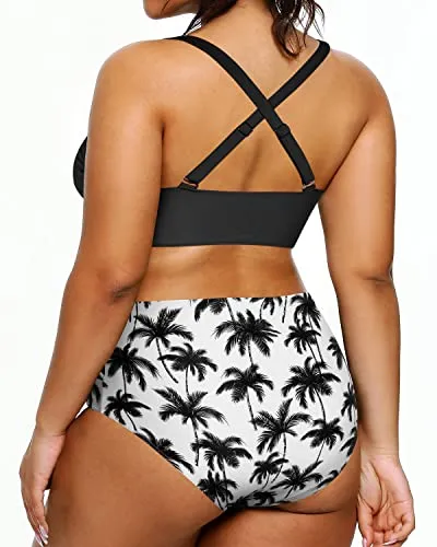 Plus Size Bikini High Waisted Swimsuits Two Piece Bathing Suit-Black And White Coco