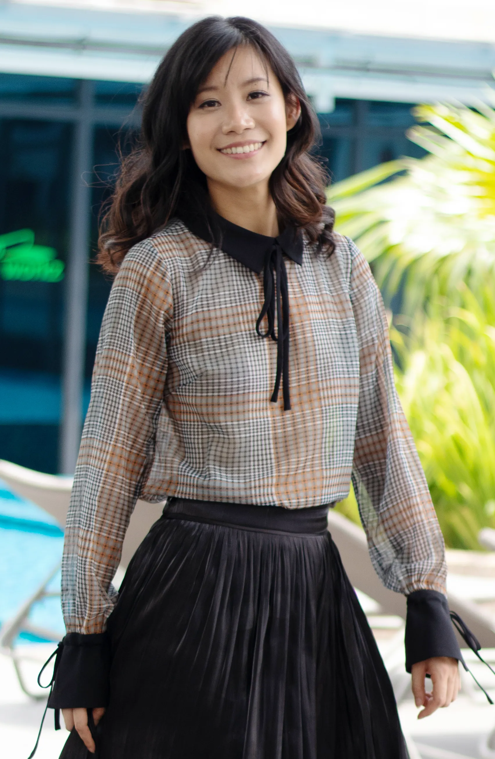 Preppy Prim Collar Brown Checkered Work Blouse