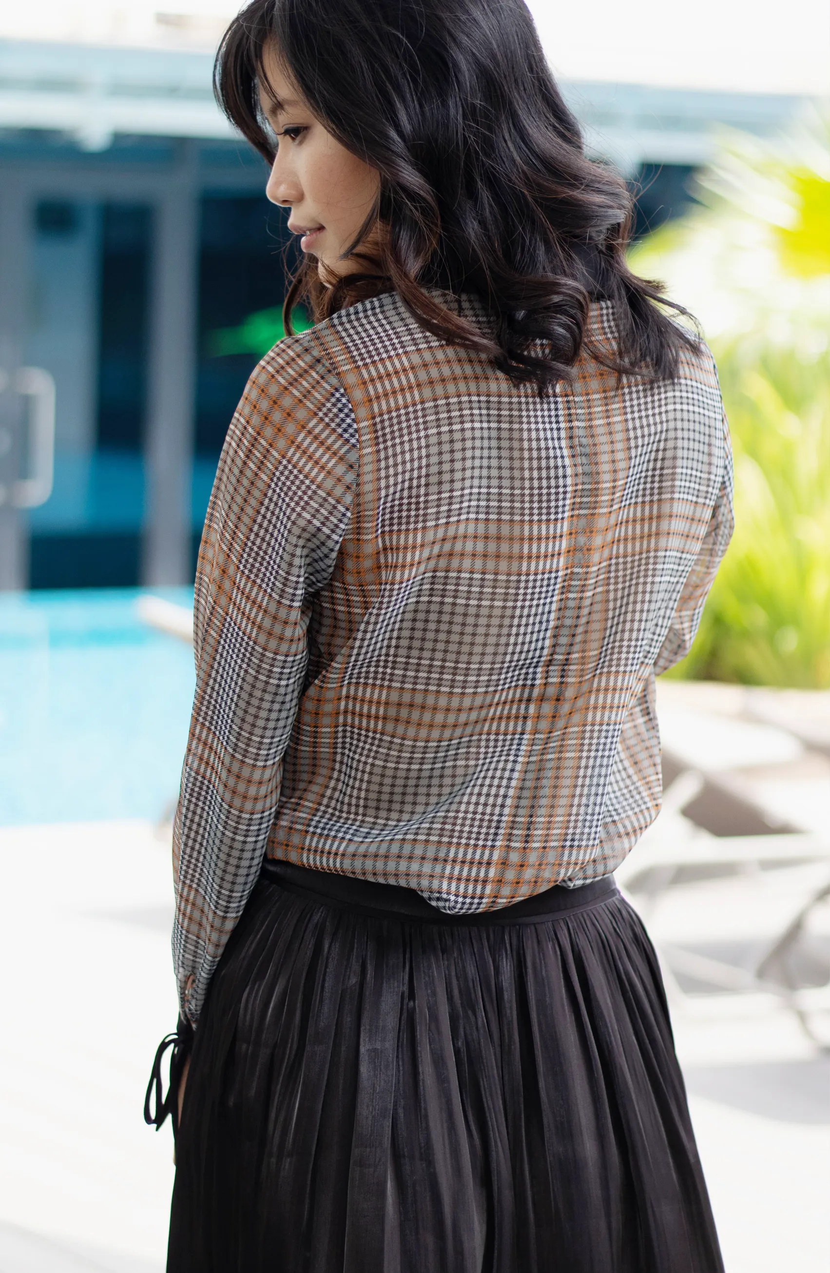 Preppy Prim Collar Brown Checkered Work Blouse