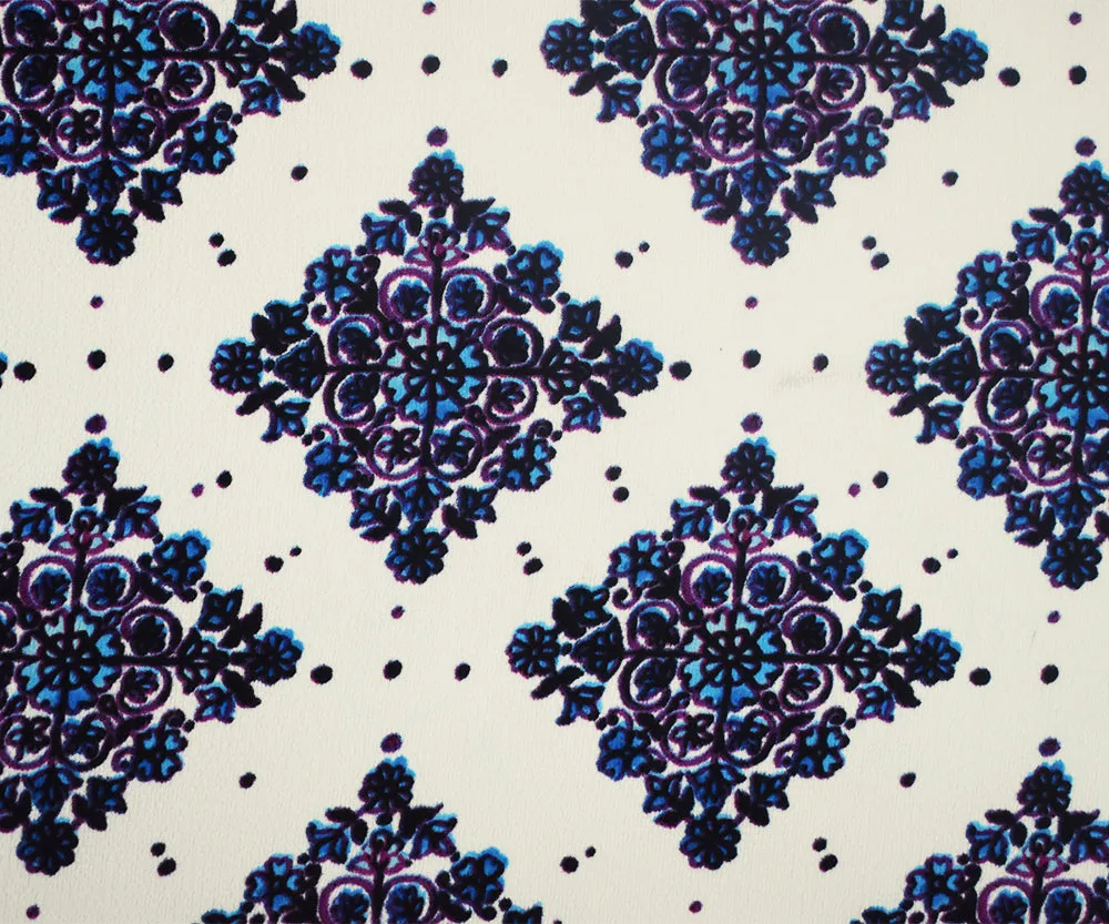 Purple-Multi Snowflake Floral Border Printed Stretch Ghost Crepe Fabric