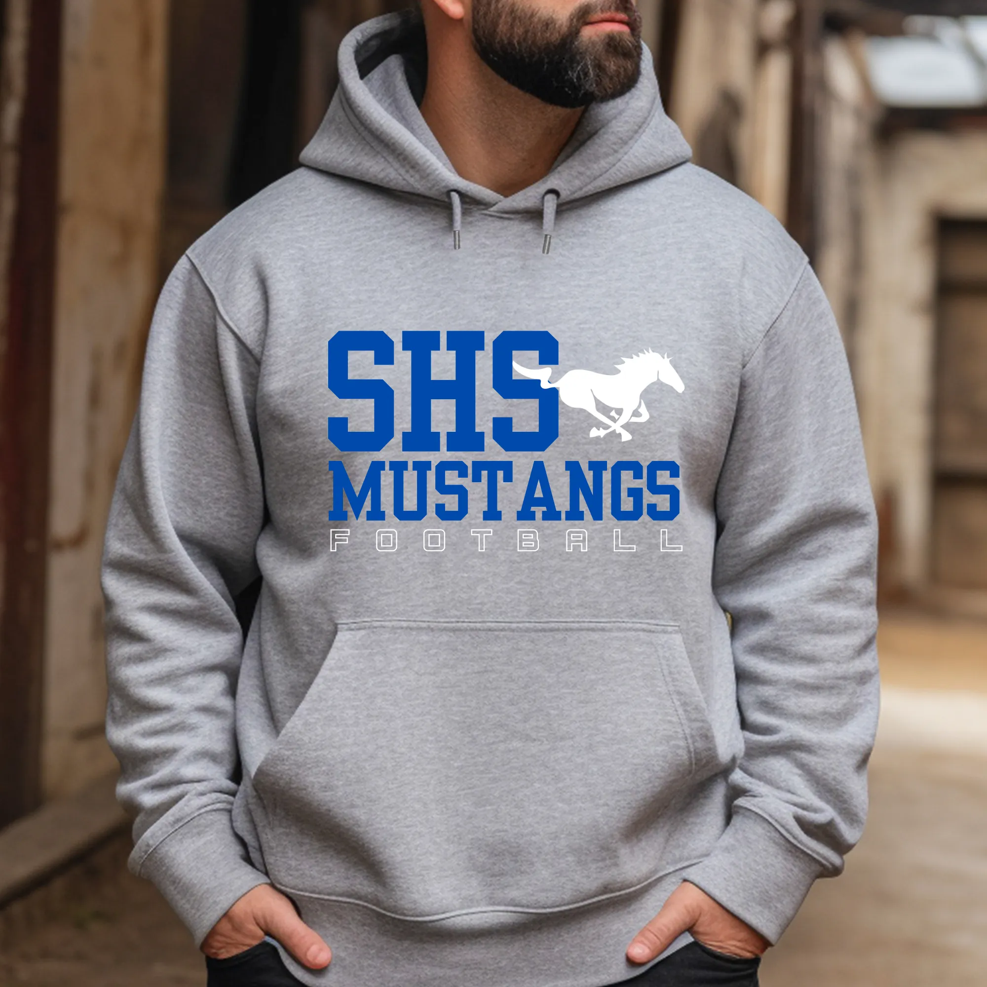 Sahuarita SHS Mustangs 2024 Design #4 Unisex Hoodie or Women's Cropped Hoodie Grey or Black