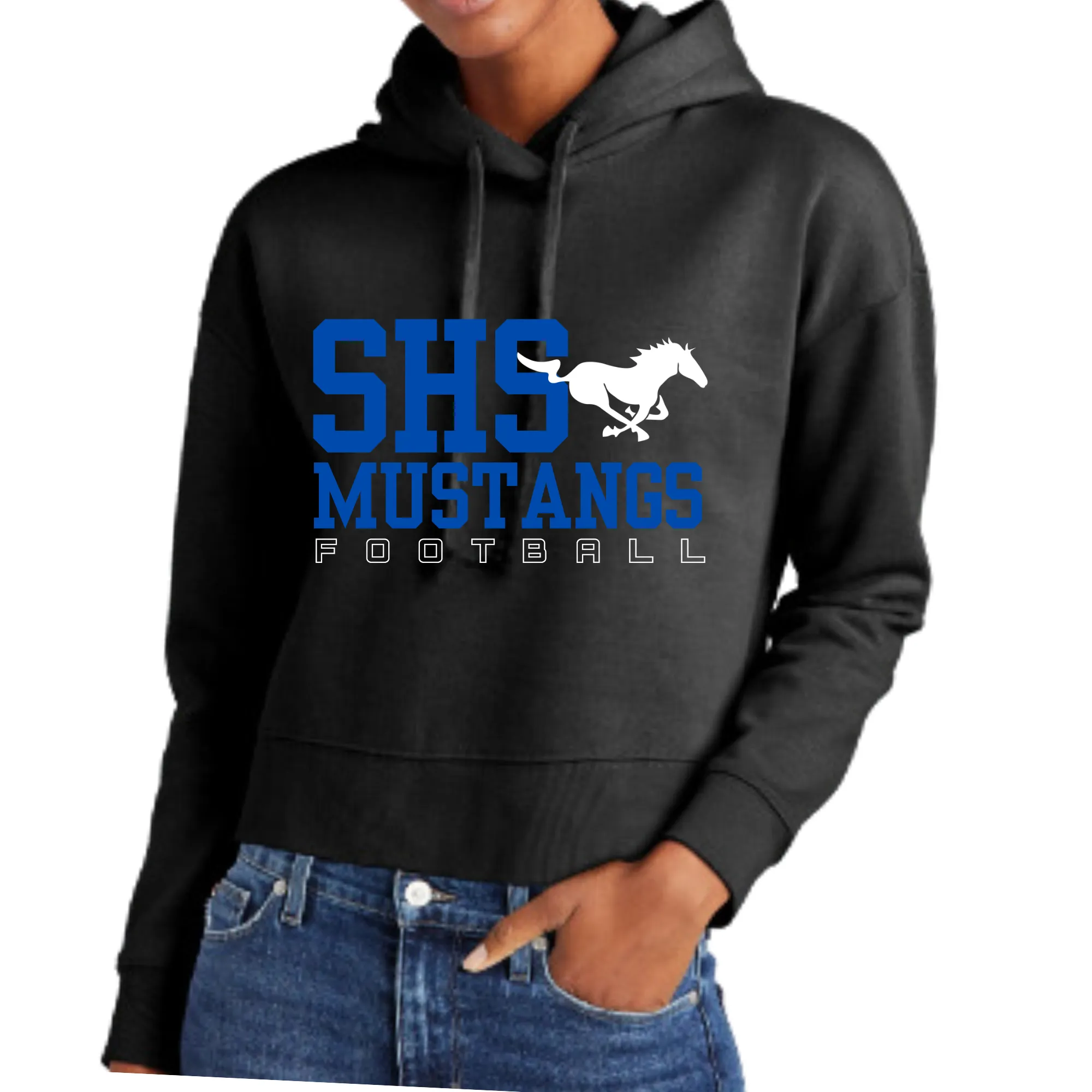 Sahuarita SHS Mustangs 2024 Design #4 Unisex Hoodie or Women's Cropped Hoodie Grey or Black