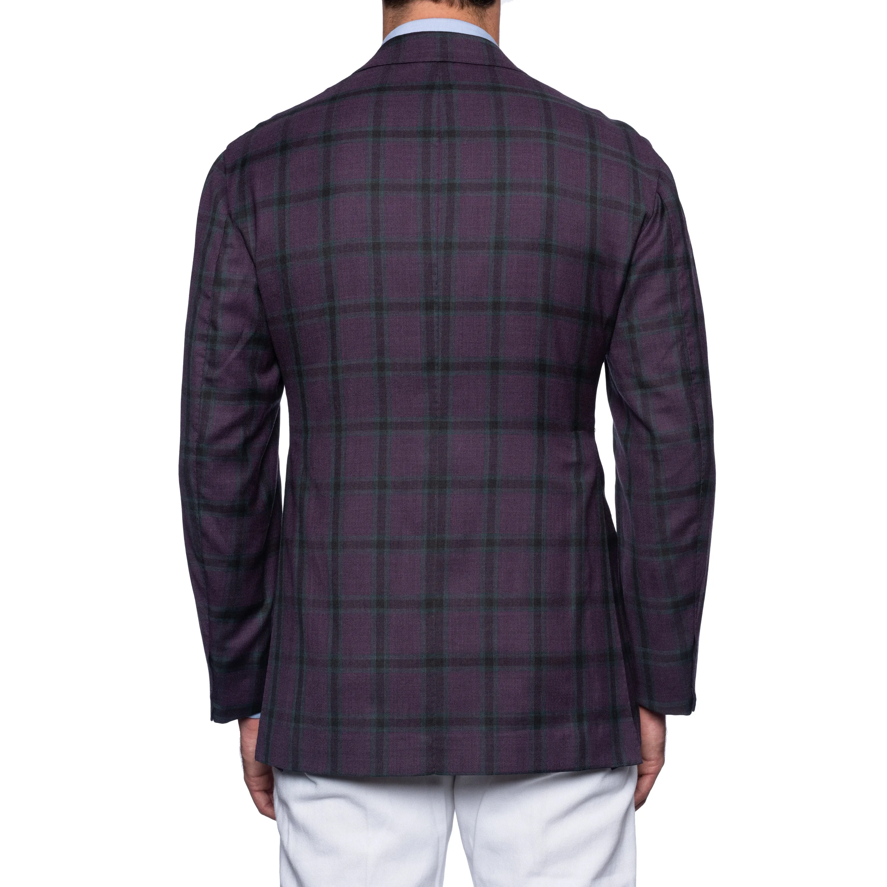 SARTORIA CHIAIA Bespoke Handmade Purple Plaid Wool-Silk Jacket EU 52 NEW US 42