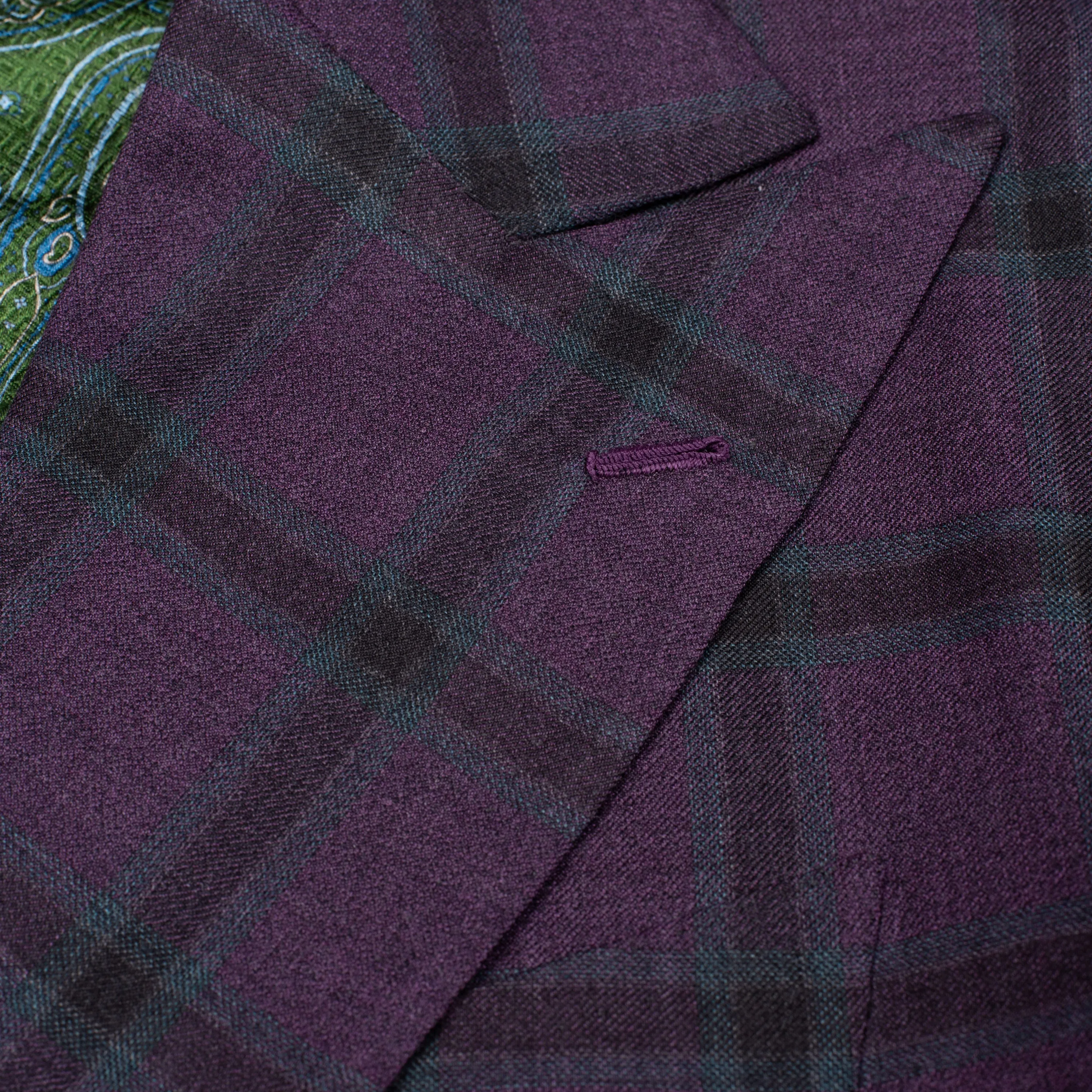 SARTORIA CHIAIA Bespoke Handmade Purple Plaid Wool-Silk Jacket EU 52 NEW US 42