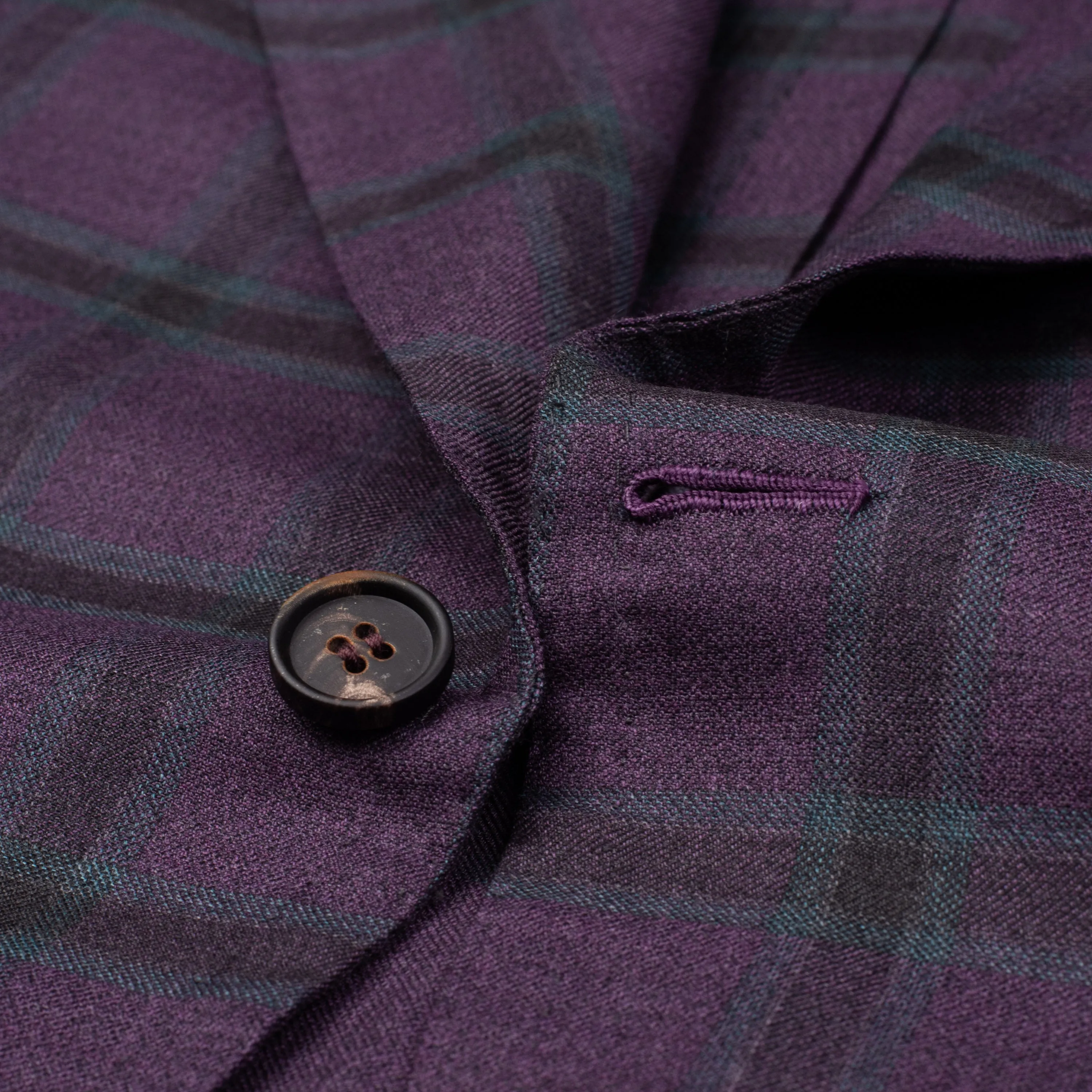 SARTORIA CHIAIA Bespoke Handmade Purple Plaid Wool-Silk Jacket EU 52 NEW US 42