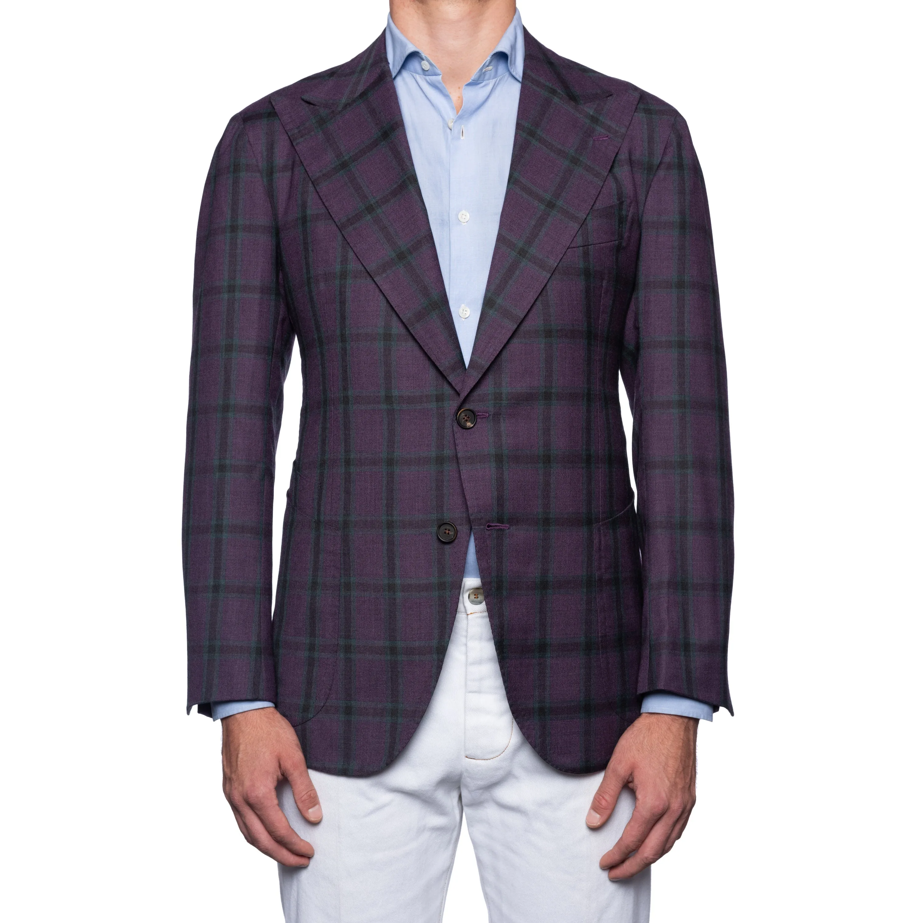 SARTORIA CHIAIA Bespoke Handmade Purple Plaid Wool-Silk Jacket EU 52 NEW US 42