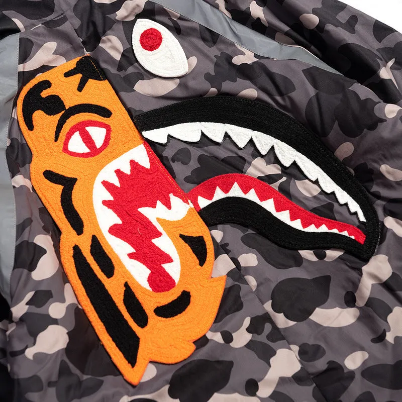 Shark Print Coat Camouflage Hooded Casual Youth Fashion Down Cotton-Padded Coat Autumn And Winter