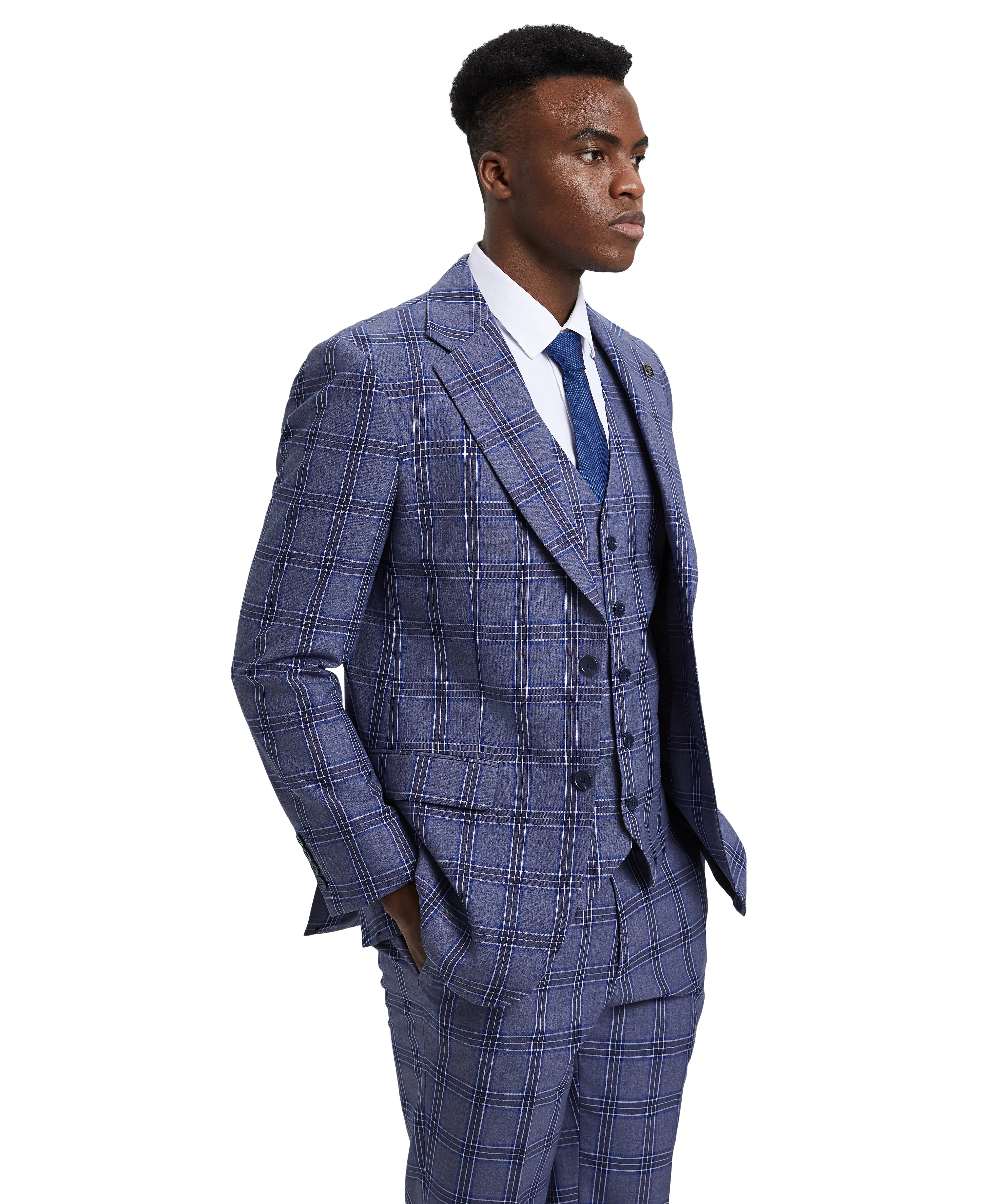 Stacy Adams Hybrid-Fit Vested Suit, Windowpane Lilac