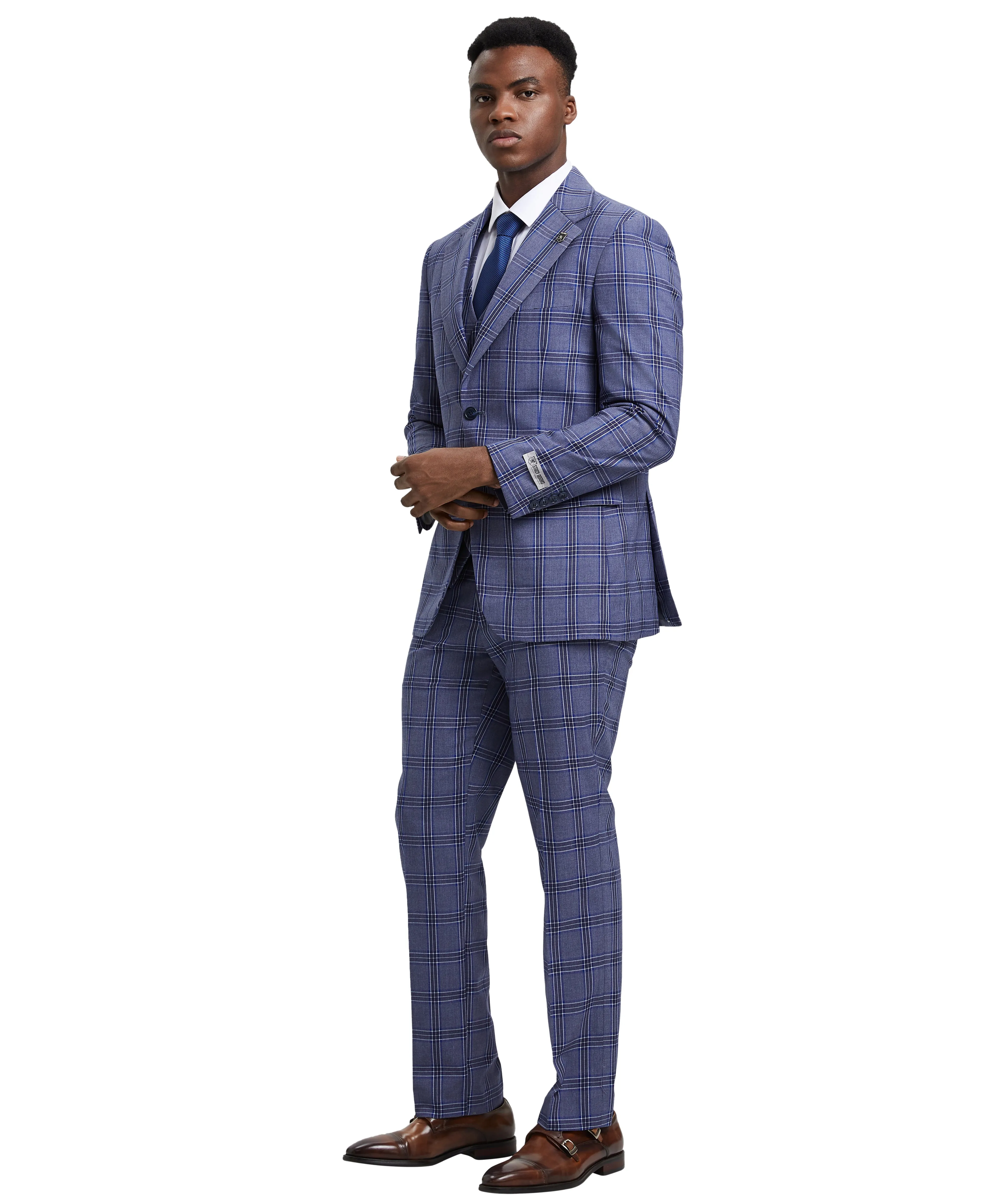 Stacy Adams Hybrid-Fit Vested Suit, Windowpane Lilac