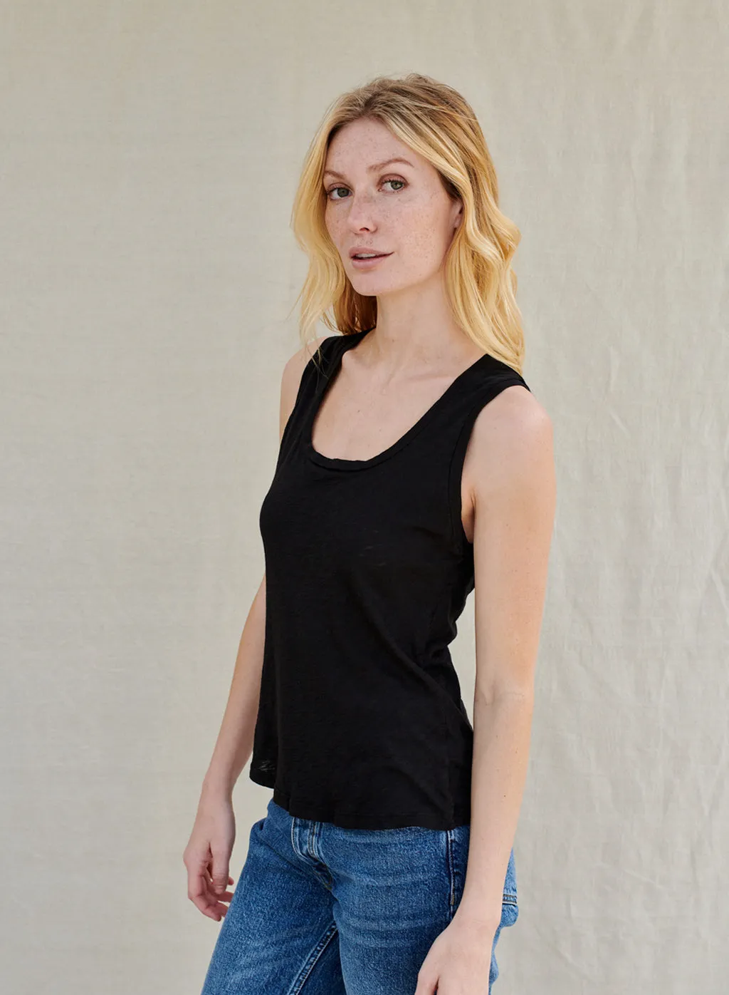 Supima Slub Square Neck Tank in Black