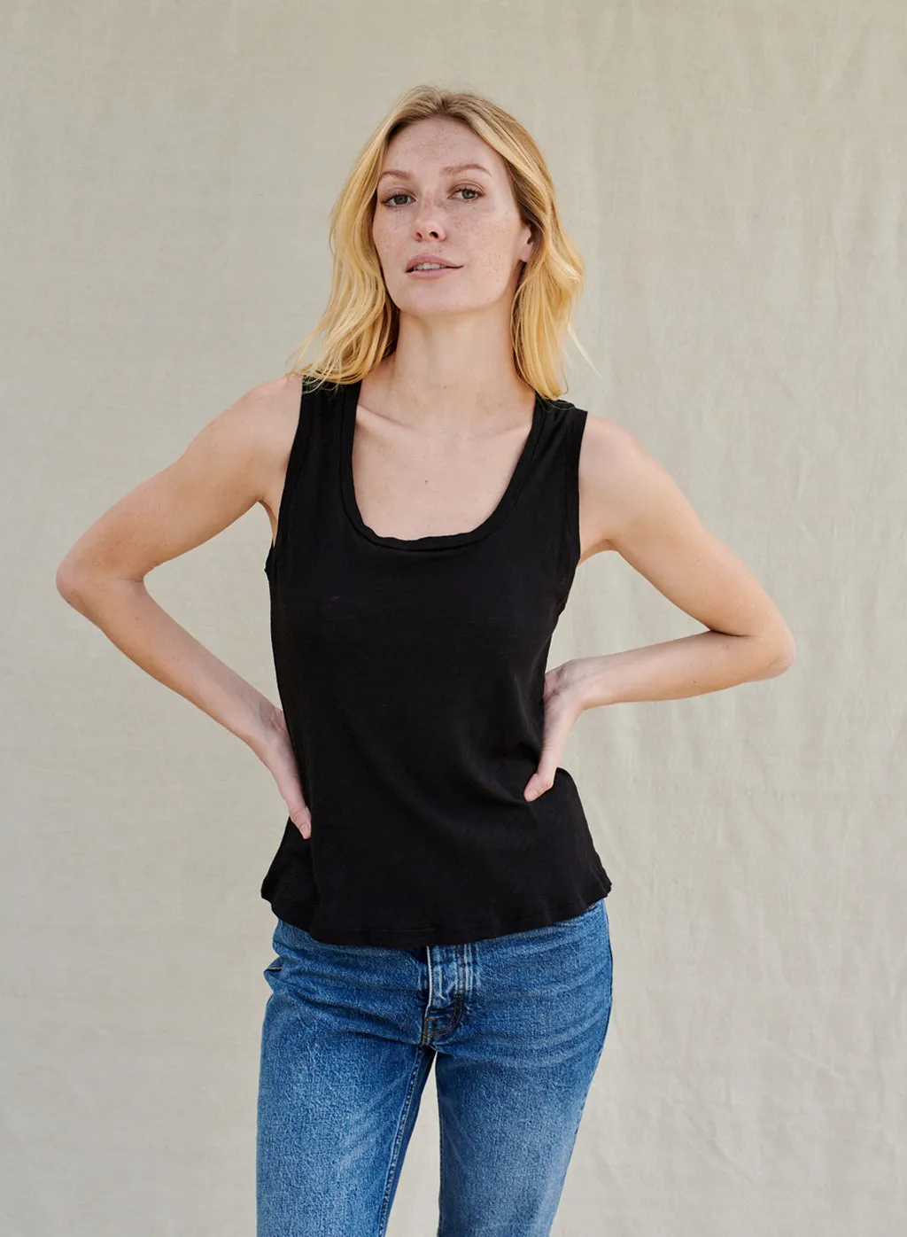 Supima Slub Square Neck Tank in Black