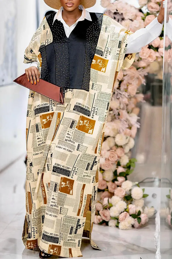 Trendy Under Shirt & Newspaper Print Dress Set