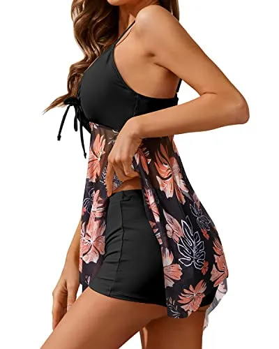 Trendy Women's Bathing Suit Mesh Flowy Tankini Swim Dress Skirt