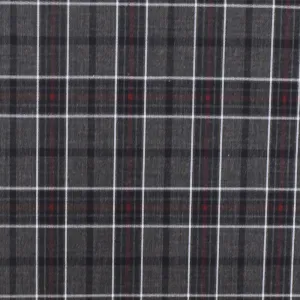 Warm Gray-Red-Multi Plaid Wool-Poly Woven Suiting Fabric